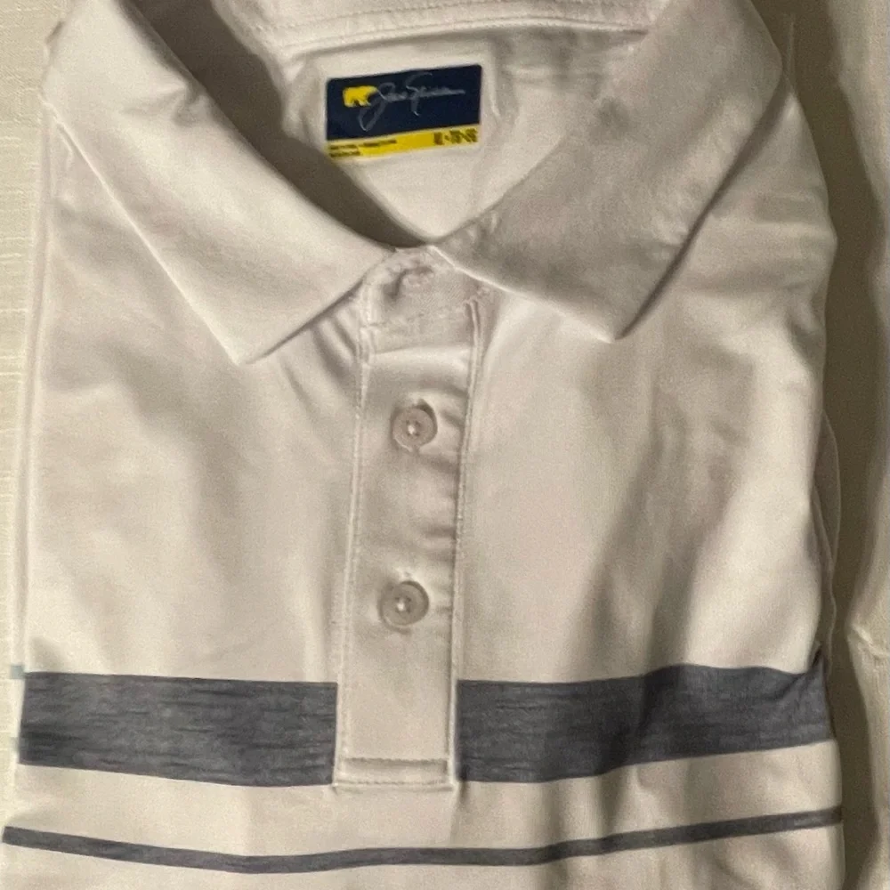 Stylish White Polo Shirt with Gray Stripes - Picture 2 of 2